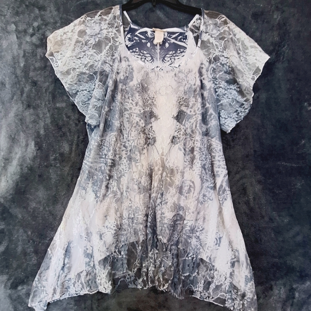 Womens Brittney Black 1X layered Tunic Top